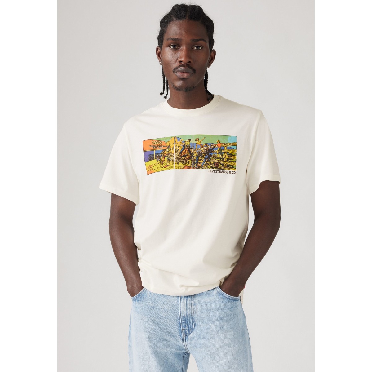 ◆LEE◆ Kansas Cow Watercolor Graphic T-Shirt White LEVI'S® Relaxed Fit Graphic Tee - Archival Rodeo Egret